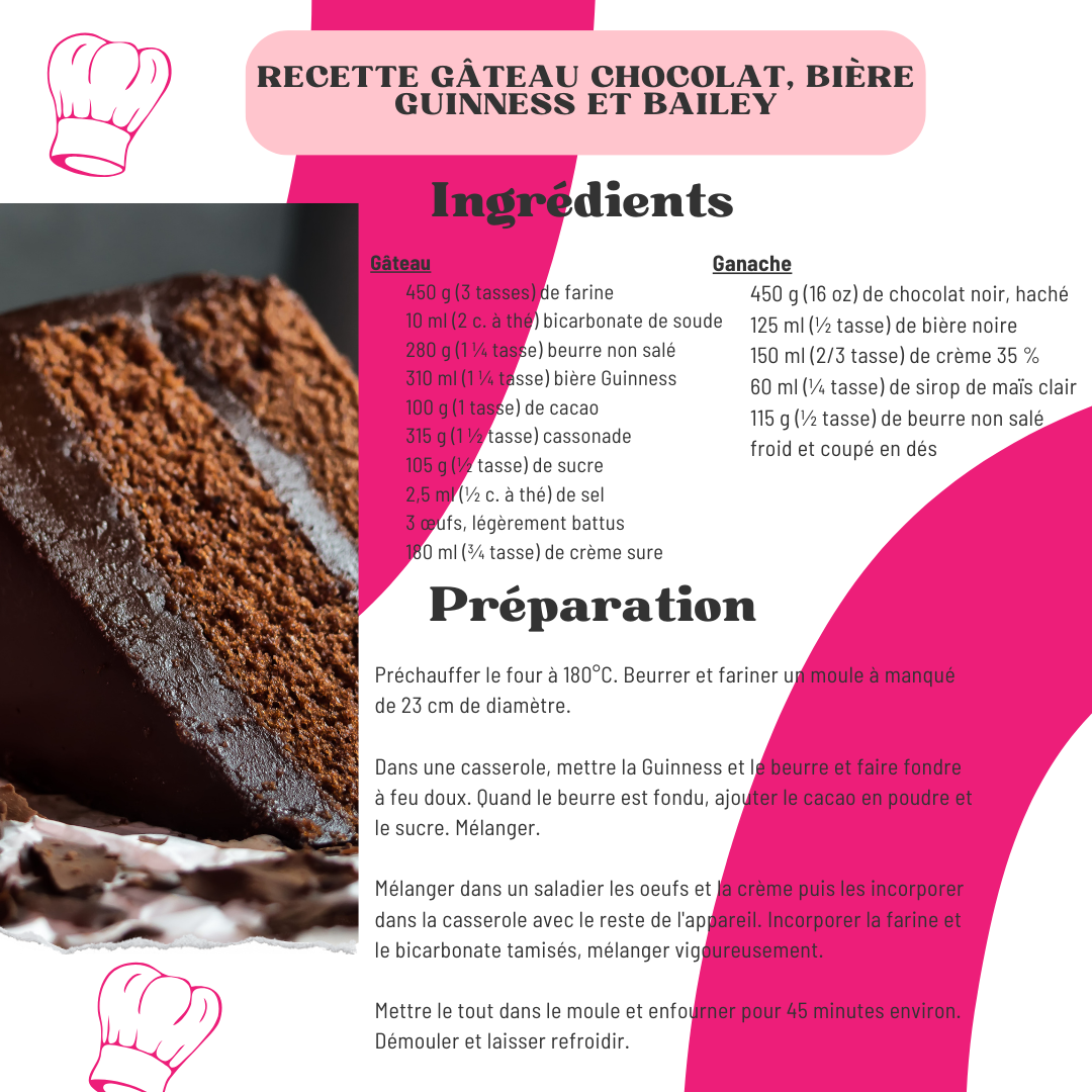 recette gateau chocolat guiness bailey