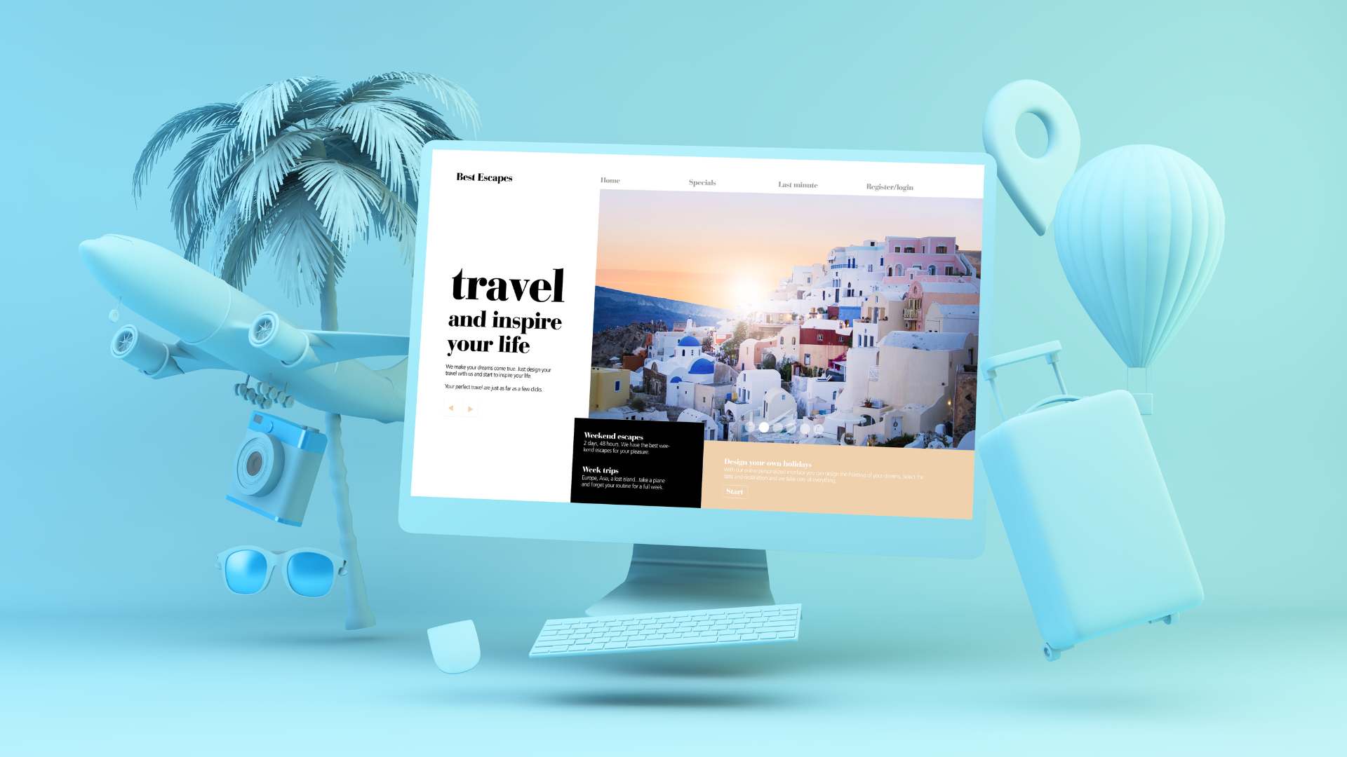 Ordinateur avec un site de voyage dessus
